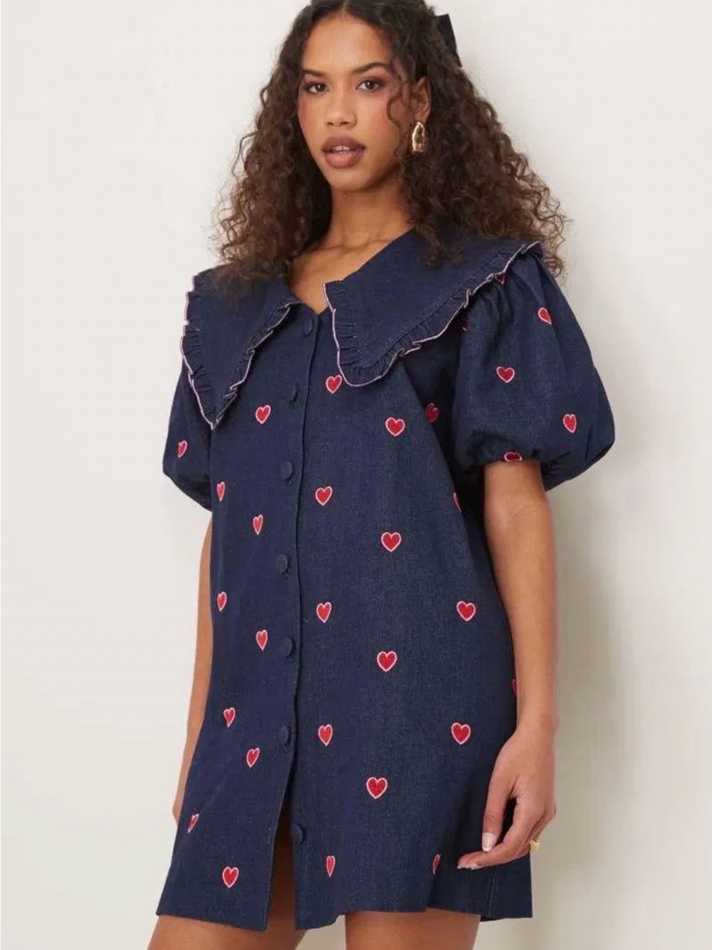 Sister Jane Navy Denim Cottage Core Babydoll Dress Sz XL - Picture 3 of 11